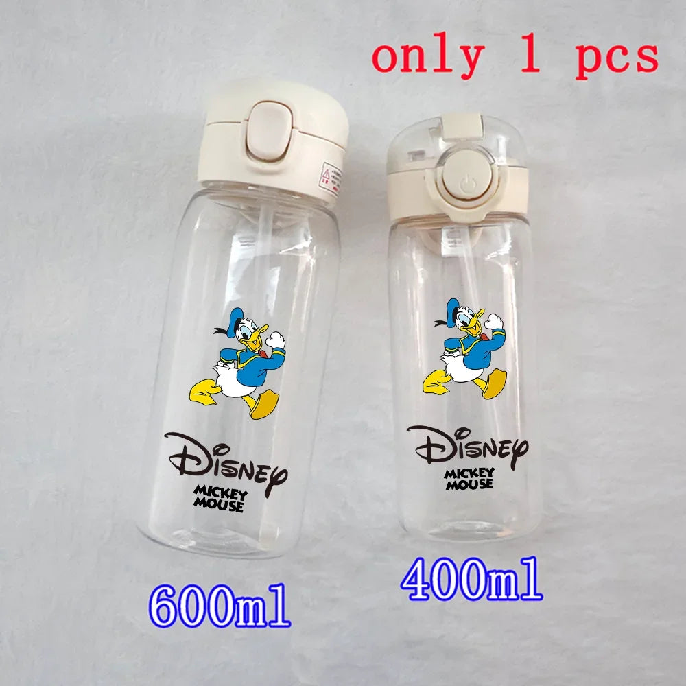 Disney Mickey Mouse Straw Bottle - 400/600ML Transparent Plastic - Portable Kids Drinking Water Cup with Donald Duck-TMSB-20-400ML-