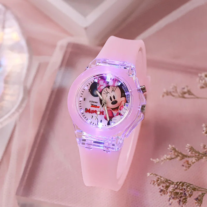 Disney Mickey Mouse Watch - Girls Silicone Strap with Light Source - Style Kids Wristwatch - Gift Idea-MN PINK-