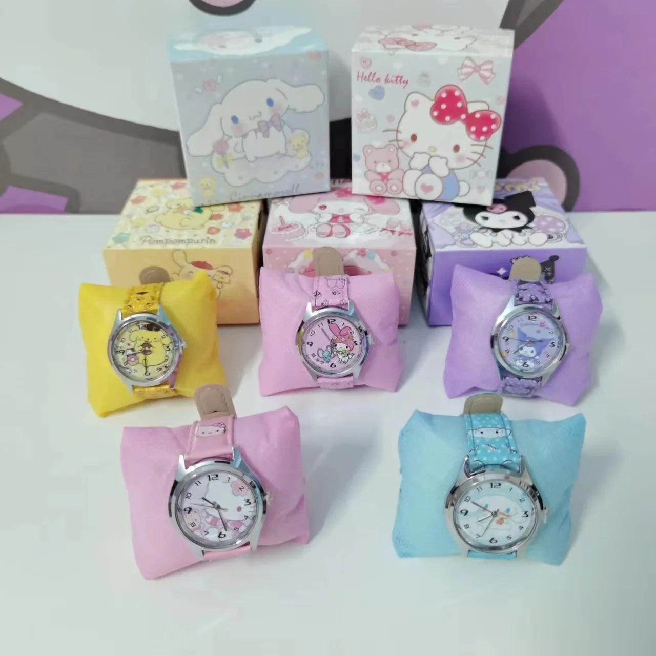 Anime Sanrio PU leather electronic watch kulomi big-eared dog Melody children's watch gift with gift box-