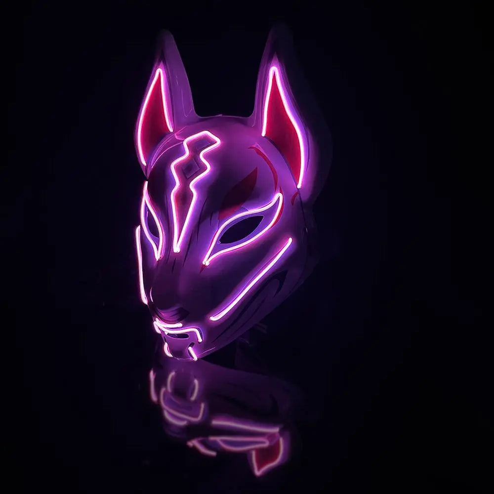 Hot Sale Halloween Glowing Face Mask - LED Fox Mask for Men and Women, Features Game Theme for Cosplay Party and Carnival Costume, Half Face Mask-