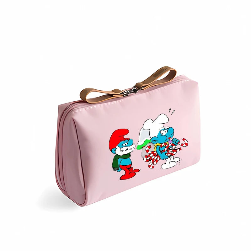 Smurfs Women's Cosmetic Makeup Bag - Cute Cartoon Print Portable Coin Purse, Teen Student Retro Office Gift-LJL 10-