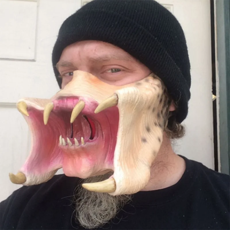 Halloween Predator Latex Half-Face Mask - Scary Cosplay Costume for Adults-