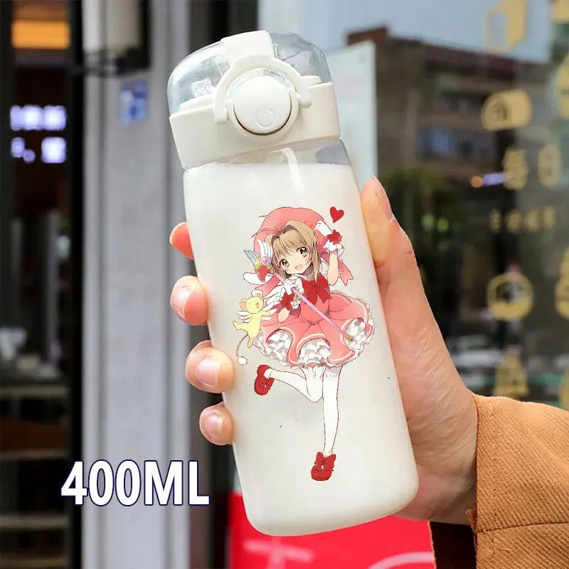 Cardcaptor Sakura Straw Water Bottle - 400ML/600ML Transparent Plastic Anti-Drop Cup for Students and Kids-4-7-