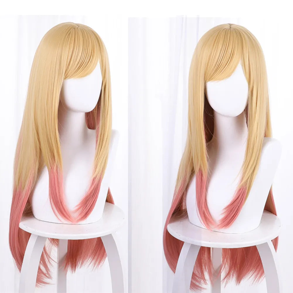 Anime My Dress-Up Darling Marin Kitagawa Cosplay Wig Yellow Pink Gradient Hair Long Straight Hair Kawaii Cute Halloween Carnival-pink-One Size-