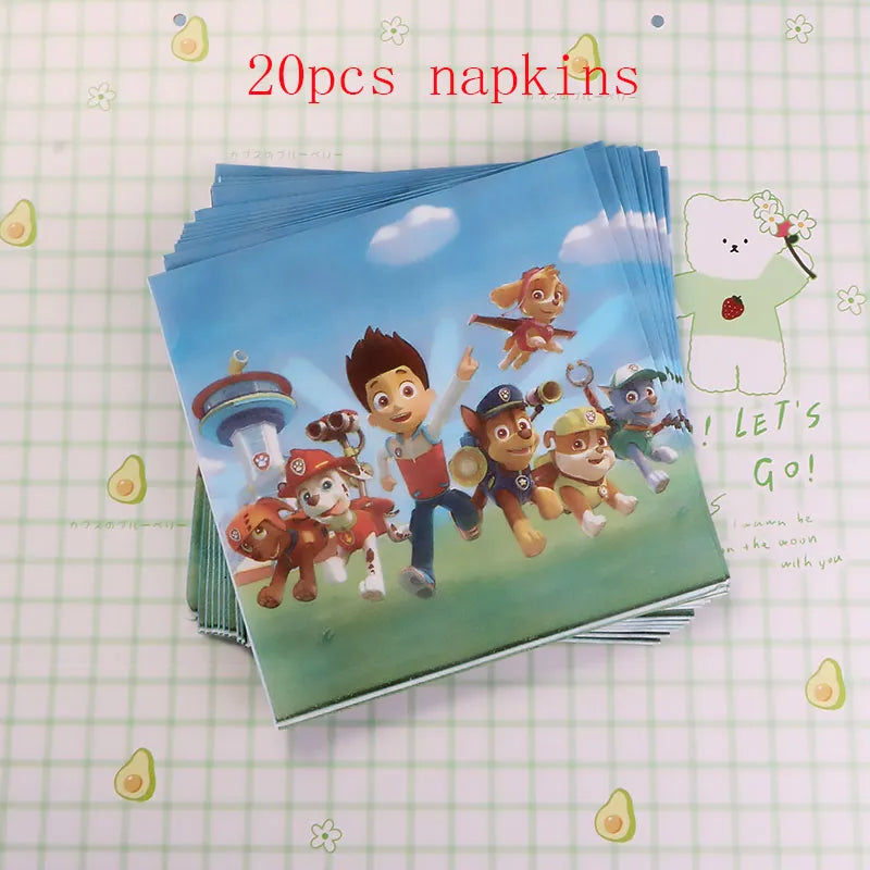 Paw Patrol Birthday Party Decorations Tableware Supplies Balloons Paper Party Plate Cup Napinks Gift Bag Baby Shower Kids Happy-20pcs napkins-