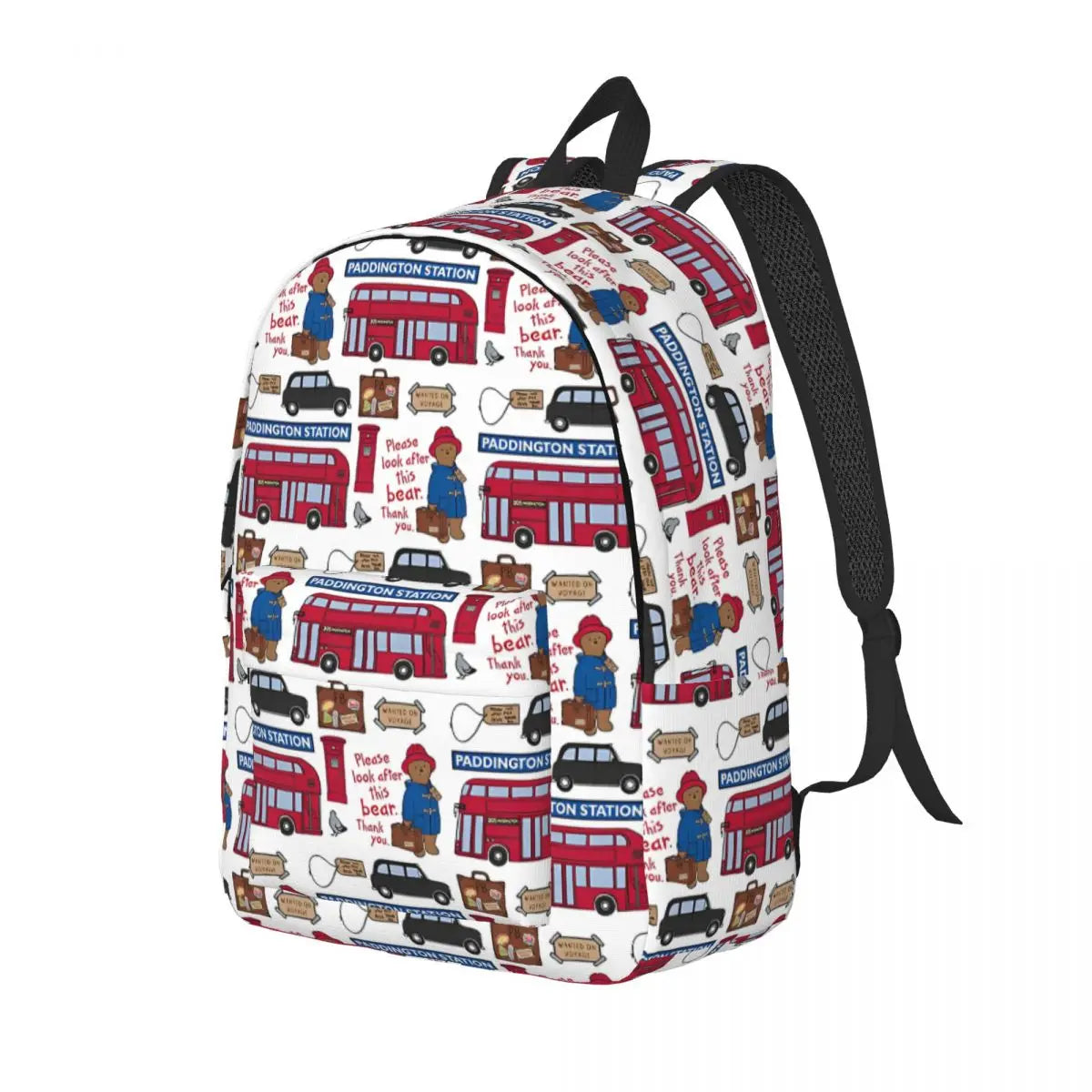 Britain Paddington Brown Bear Fashion Backpack - Sports High School Work Cute Movie Cartoon Daypack Men Women Laptop Canvas Bags-As Shown-For Adult-