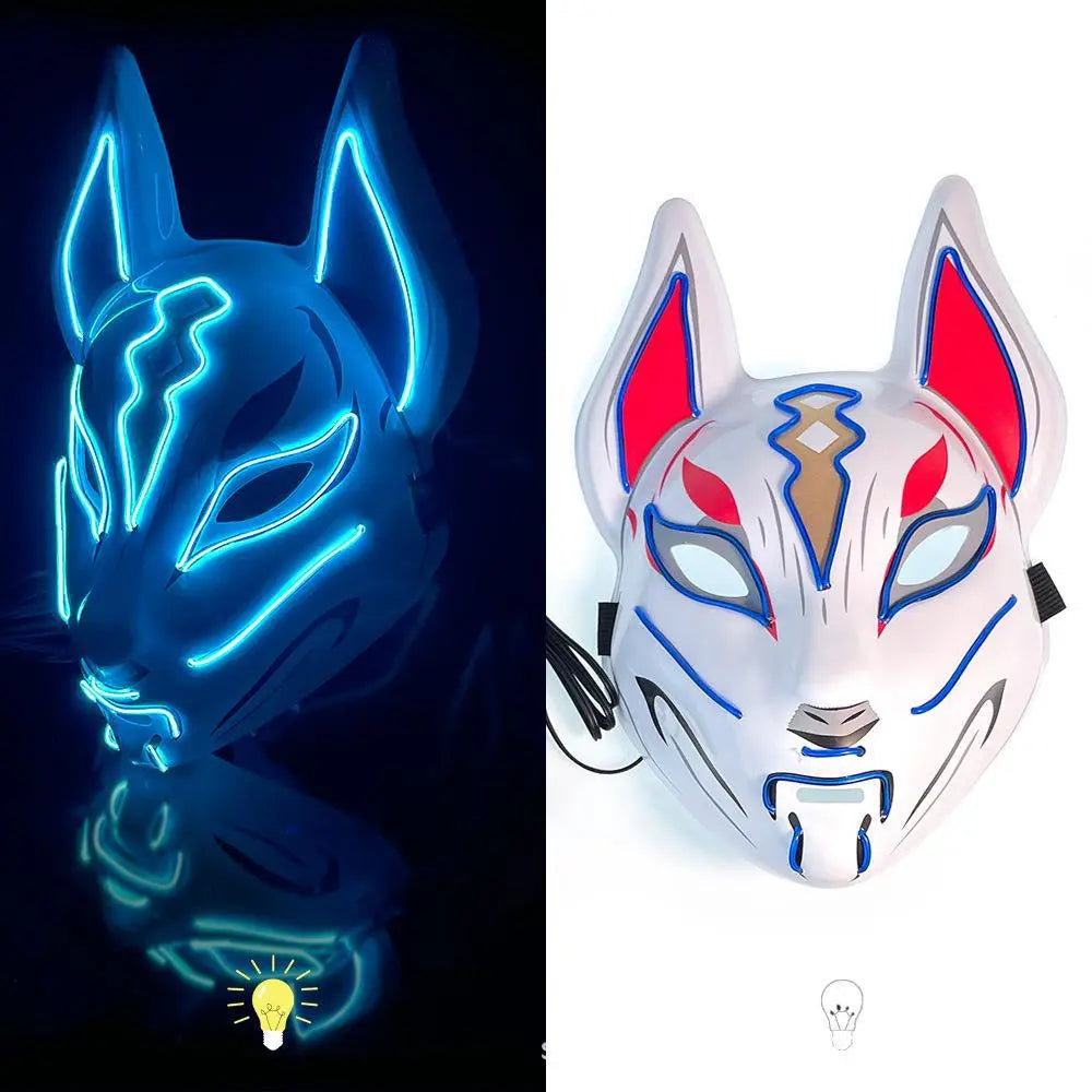 Hot Sale Halloween Glowing Face Mask - LED Fox Mask for Men and Women, Features Game Theme for Cosplay Party and Carnival Costume, Half Face Mask-3-