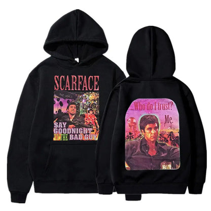 Scarface Tony Montana Hoodie - Double-Sided Print-Black-S-