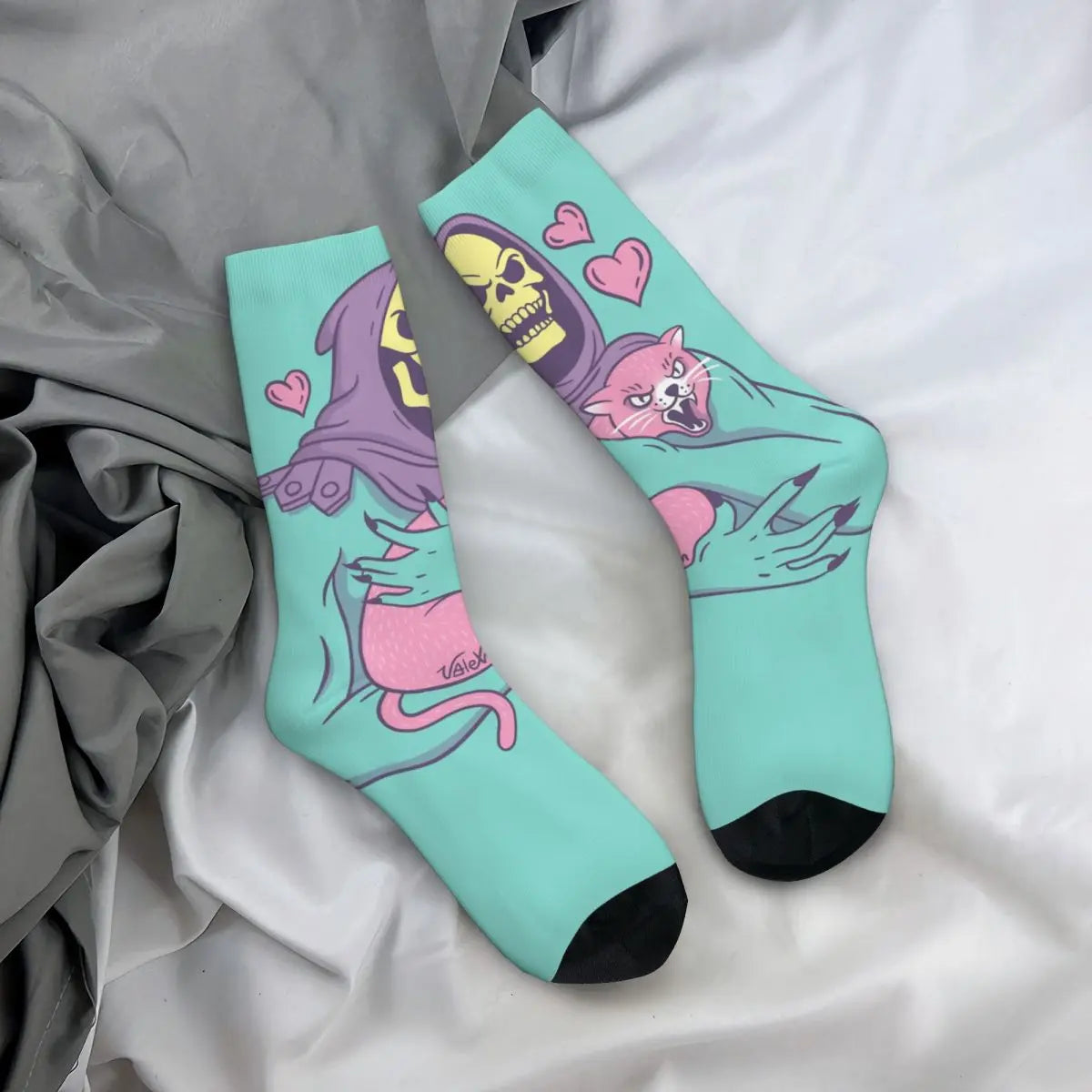 Retro Skeletor’s Cat Socks: Funny He-Man Battle Cat Anime Compression Socks for Casual Style - Perfect Gift Idea-WHITE-One Size-