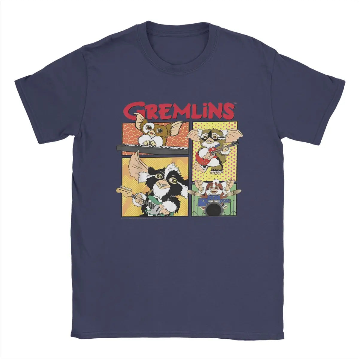 Men’s Gremlins Band - T Shirt 80s Movie - Mogwai Monster Pure - Cotton Vintage Short Sleeve - Round Collar Tee - Graphic Printed T-Shirt-Navy Blue-XXXL-