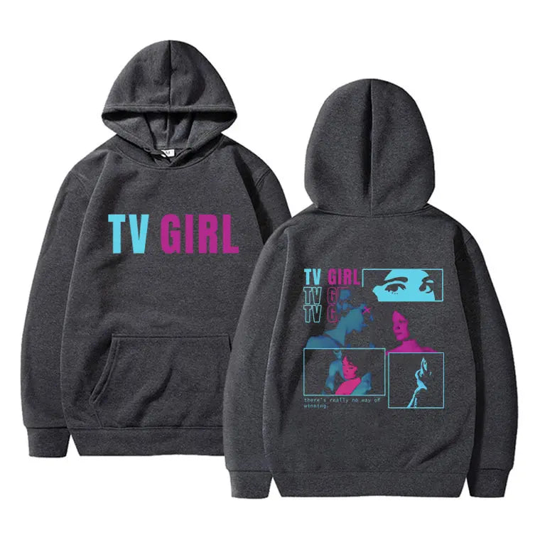 TV Girl Hoodie - Who Really Cares Album Graphic - Vintage Oversized Pullover Sweatshirts-dark grey-L-