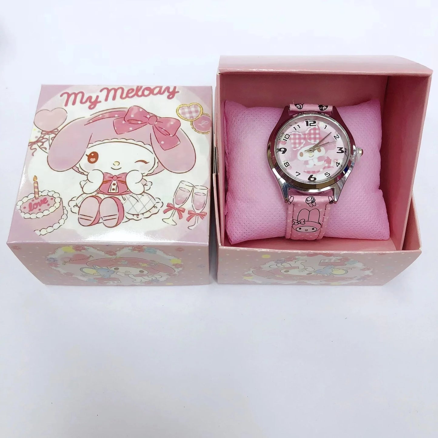 Anime Sanrio PU leather electronic watch kulomi big-eared dog Melody children's watch gift with gift box-Melody-