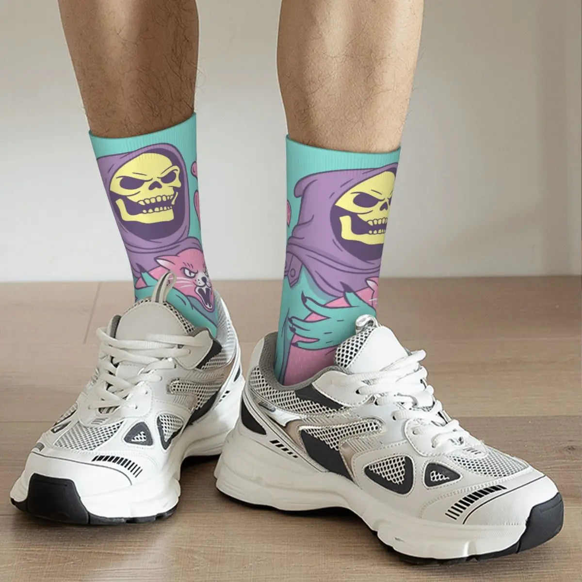 Retro Skeletor’s Cat Socks: Funny He-Man Battle Cat Anime Compression Socks for Casual Style - Perfect Gift Idea-WHITE-One Size-