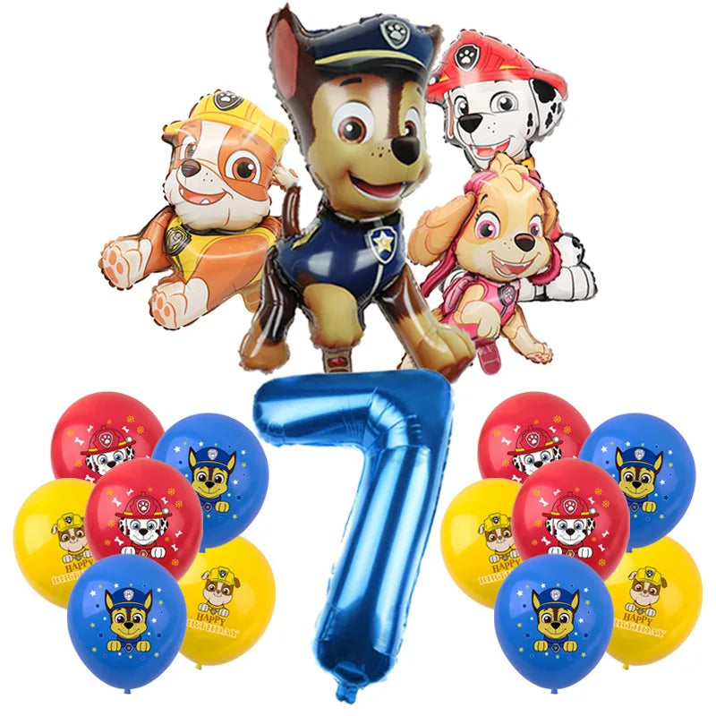 PAW Patrol Birthday Party Decoration Kids Toy Hat Gift - Aluminum Foil Balloon Disposable Tableware - New Banner Boy Event Supplies-Balloon Suit 7-17pcs-