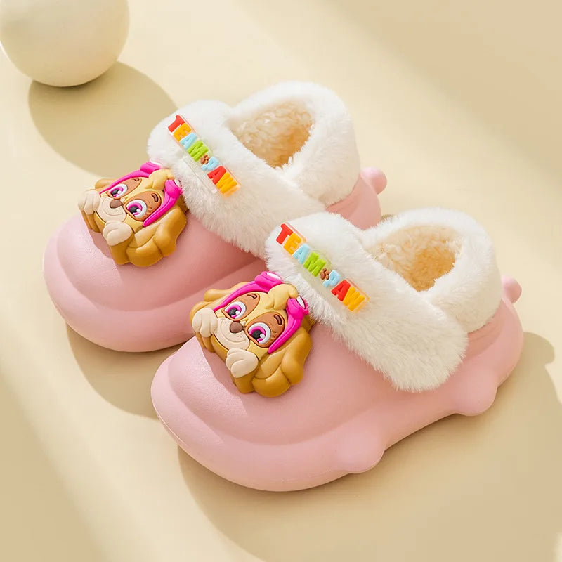 Paw Patrol Children Cartoon Print Cotton Slipper - Plush Soft Winter Warm - Baby Boy Girl Indoor Home Bedroom Shoes - Fluffy Slippers-Skye 1-140mm In 12cm-