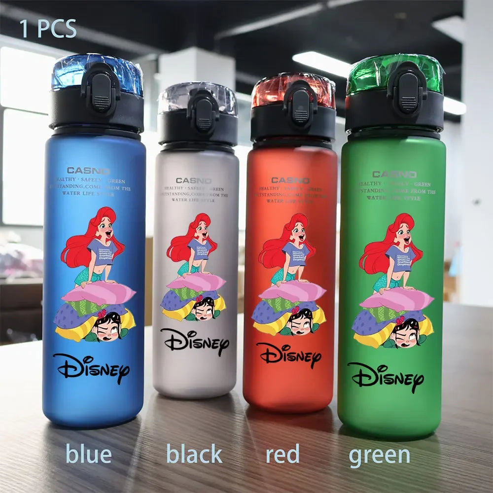 Disney Princess Plastic Water Cup - 560ML Portable Elsa and Snow White Cartoon Girls Drinking Bottle-gz-2-Only Green bottle-