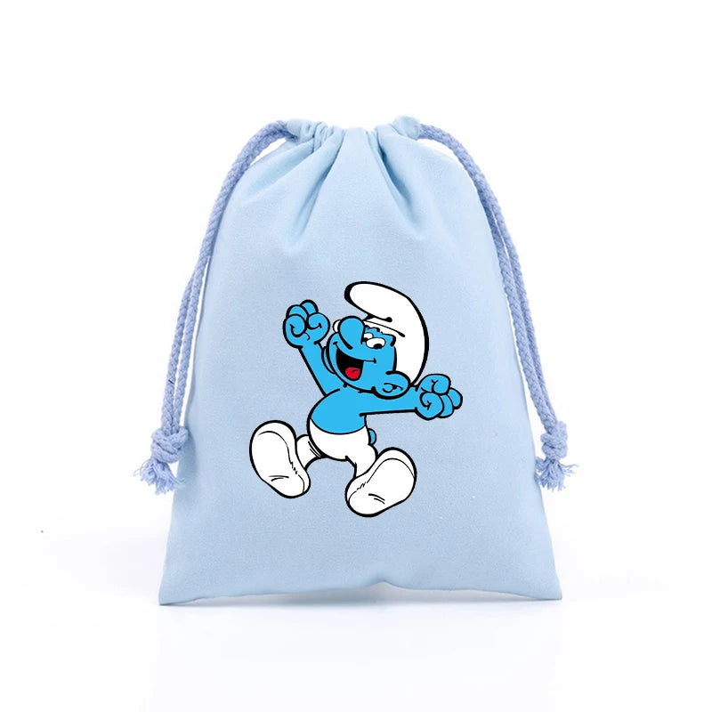 Anime Smurfs Kids Drawstring Bag - Cute Cartoon Print Sports Sack for Parties, Outdoor Gifts, Retro Hand Pouch-LJL 92-20x30cm-