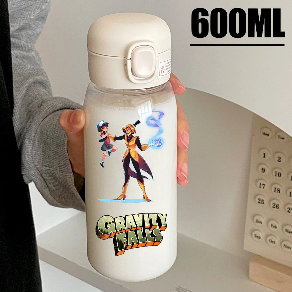 Disney Gravity Falls Water Bottle - 600ML Leak-Resistant Portable Drinking Cup - Transparent PC Design Featuring Dipper and Mabel-GDXZ-17-600ml-