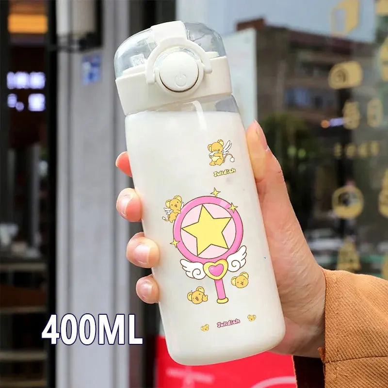 Cardcaptor Sakura Straw Water Bottle - 400ML/600ML Transparent Plastic Anti-Drop Cup for Students and Kids-4-11-