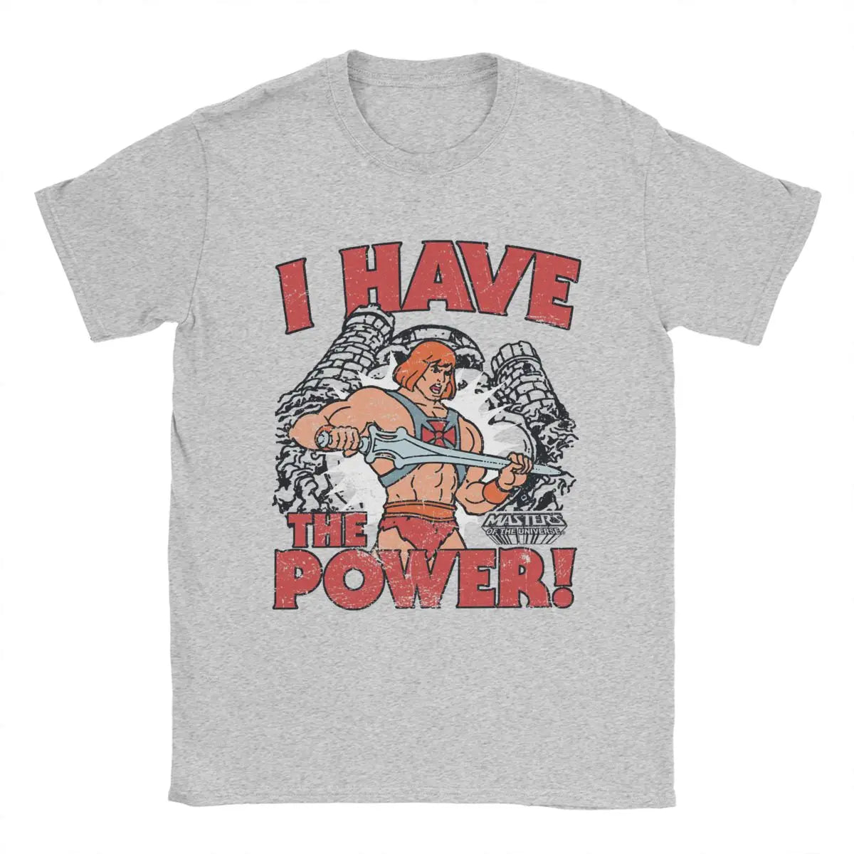 He-Man "I Have The Power" T-Shirt: Masters of the Universe - Cotton Vintage Crewneck for Men - Movie Fan Present-GRAY-XL-