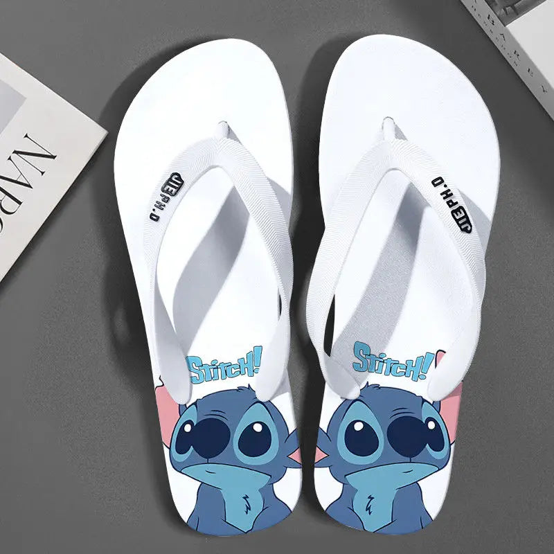 Disney Anime Stitch Casual Kawaii Flip Flop Slippers Summer Couple Outdoor Indoor Bathroom Soft Bottom Foot Clip Cool Slippers-