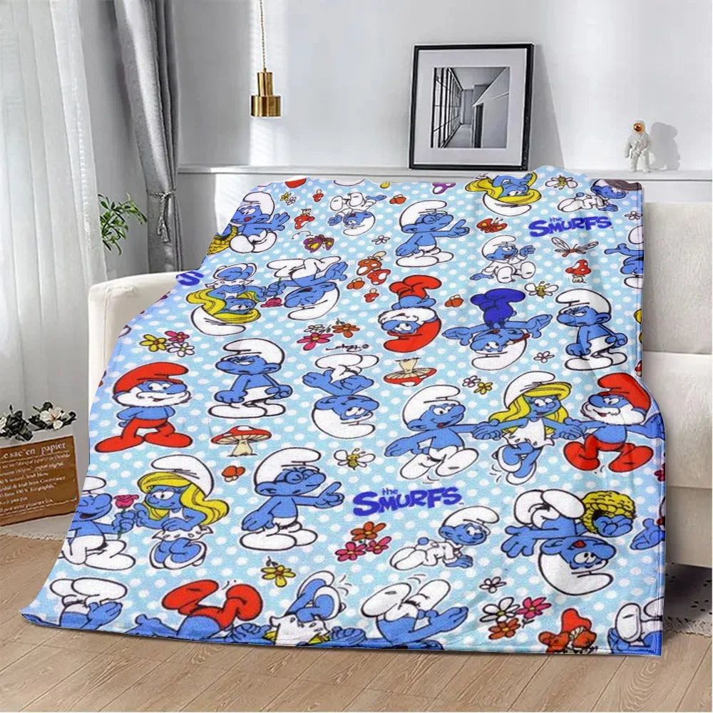 Cute Smurfs Printed Blanket Throw - Soft Warm Cartoon Picnic Blanket, Home Travel Comfort, Retro Birthday Gift-1539CS24823A5-76x102cm-Gai-