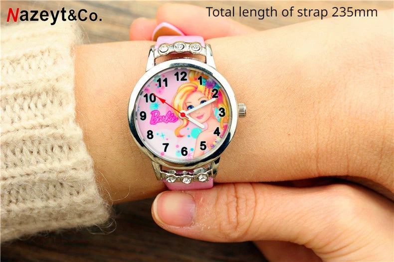 Barbie Watch - Cute Cartoon Design for Girls - Silicone Strap (Many Colours) Wristband - Diamond Accents - Student Accessories for Kids-