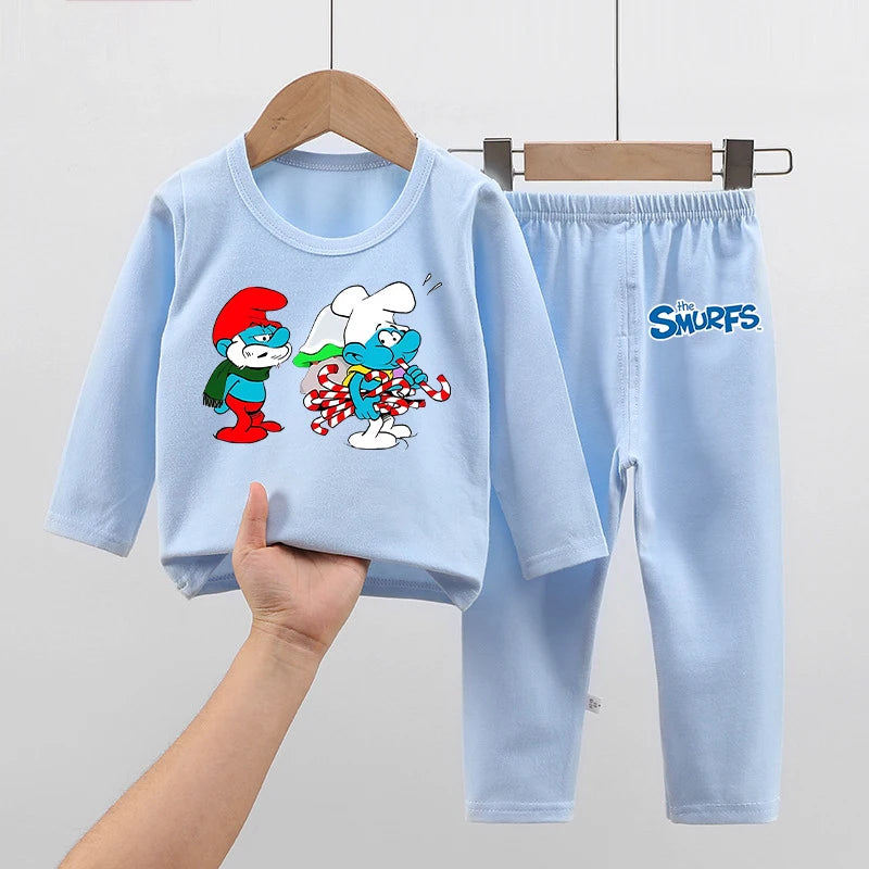 Anime Smurfs Kids Pajama Set - Long Sleeve Thicken Sleepwear Tops Pants, Cartoon Nightwear Retro Movie Gift-LJL 10-LJL 98-130-