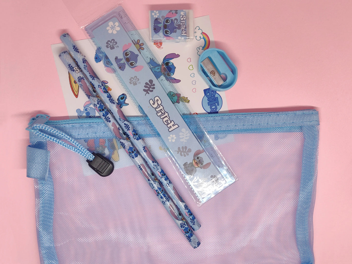 7pcs Stitch Stationery Bag Set - Anime Kids Pencil Box Stickers Figure Toys Gift Set-set-