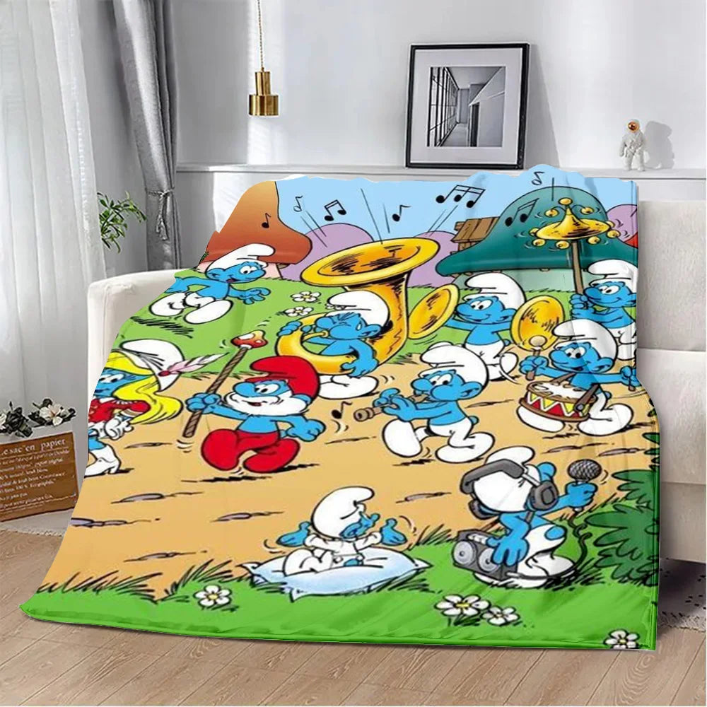 Cute Smurfs Printed Blanket Throw - Soft Warm Cartoon Picnic Blanket, Home Travel Comfort, Retro Birthday Gift-1539CS24823A13-76x102cm-Gai-