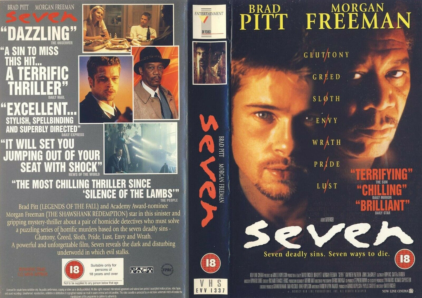 Seven (1995): Pitt / Freeman - Psychological Thriller - Large Box [Rental] - VHS-