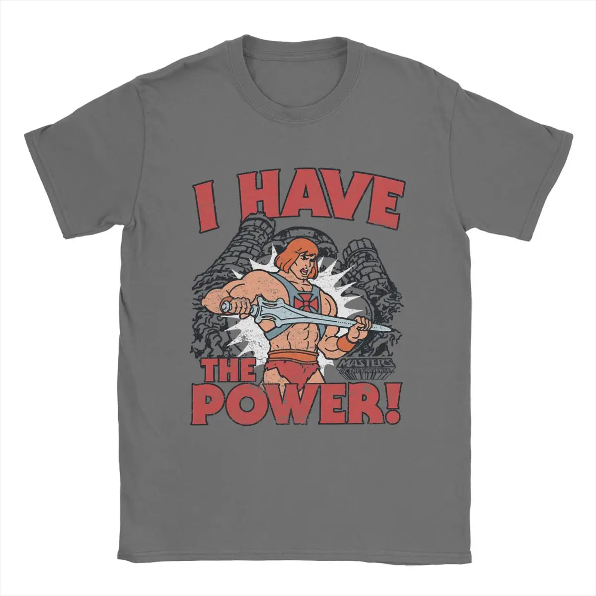 He-Man "I Have The Power" T-Shirt: Masters of the Universe - Cotton Vintage Crewneck for Men - Movie Fan Present-Dark Grey-XL-