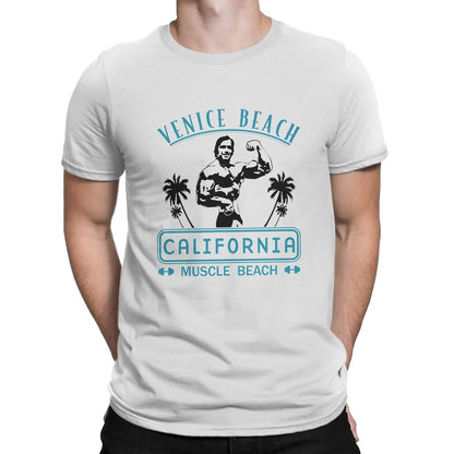 Arnold Schwarzenegger Muscle Beach T-Shirt - Grunge Summer Harajuku Tee for Men-White-Asian Size M-