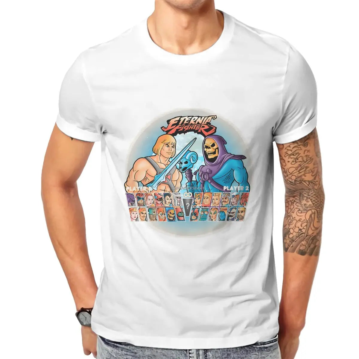 Eternia Fighter T-Shirt: He-Man & Masters of the Universe Gift - Pure Cotton Men's Round Collar Classic Design-WHITE-M-