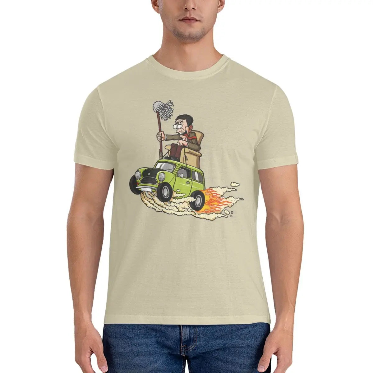 Humorous Mr. Bean - Men’s T-Shirt - 100% Cotton - Short Sleeve Round Collar Party Gift-Khaki-5XL-