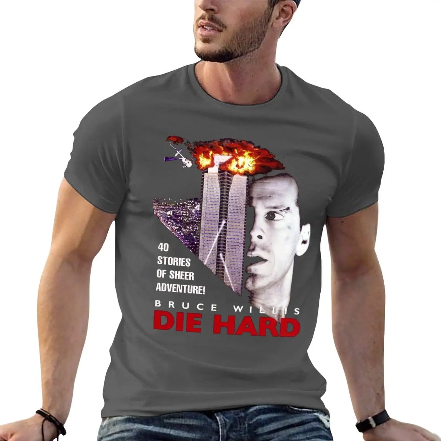 DIE HARD - (Only works with black) - T-Shirt Blank - Graphics T-Shirt - Plain Black Tees for Men-Dark Gray-S-