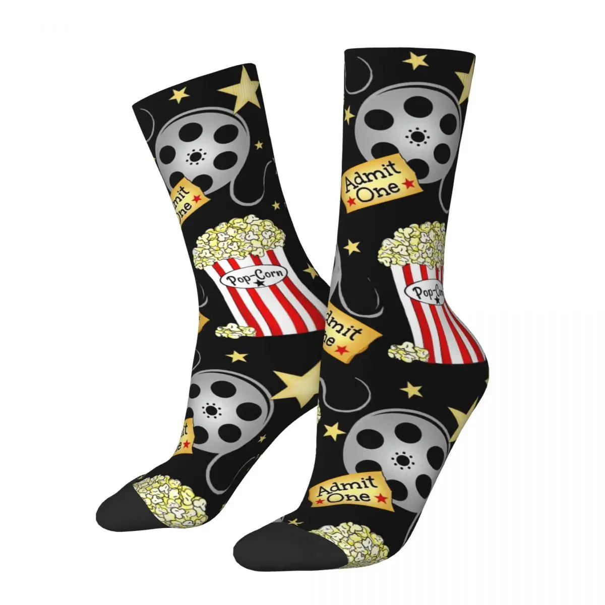 Retro Cinema Theater Popcorn Socks - Men's & Women's Fashion Movie Production Film - Multi-Season Gift-WHITE-One Size-