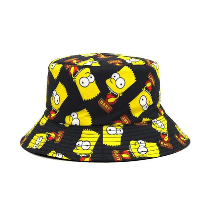 Simpsons Reversible Cotton Bucket Hat - Beach-Ready Retro Panama Hat - Unique Gift for Outdoor Lovers-Black-56-58cm-