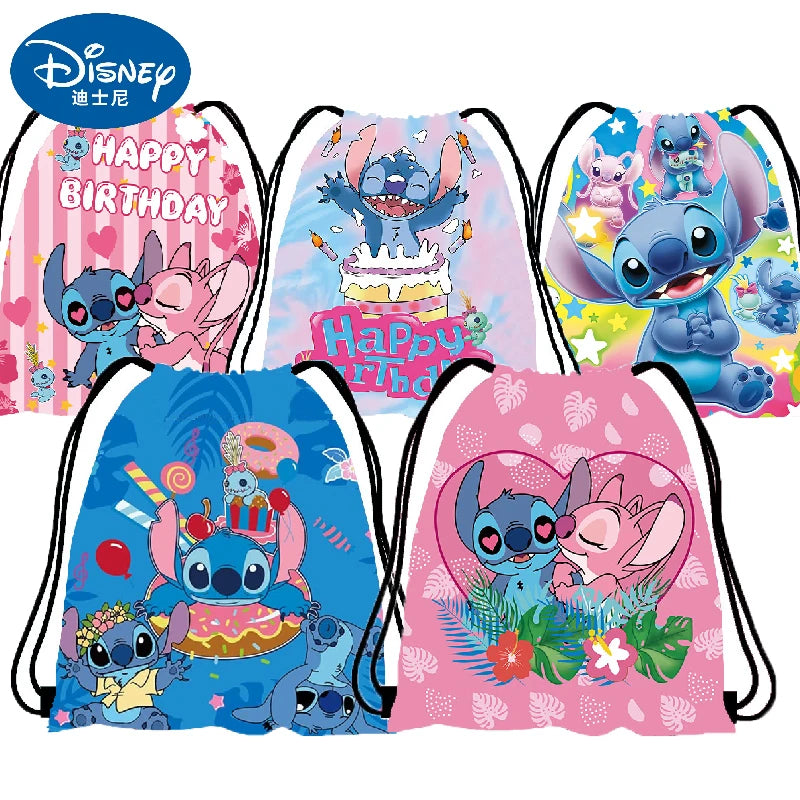 Anime Stitch Drawstring Bag - Kawaii Lilo & Stitch Kids Party Storage Shoulder Gift Pouch-