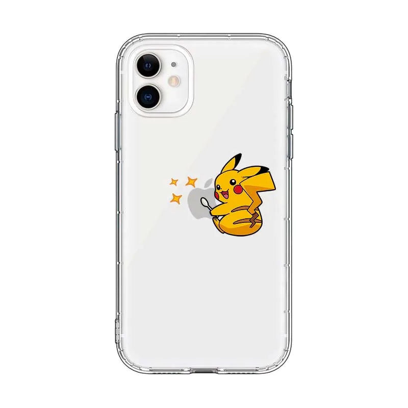 Cute Pokémon Pikachu Phone Case for iPhone 13 12 11 14 15 16 Pro Max - 2024 Cartoon Clear Cover-pika sit-for iPhone 15-