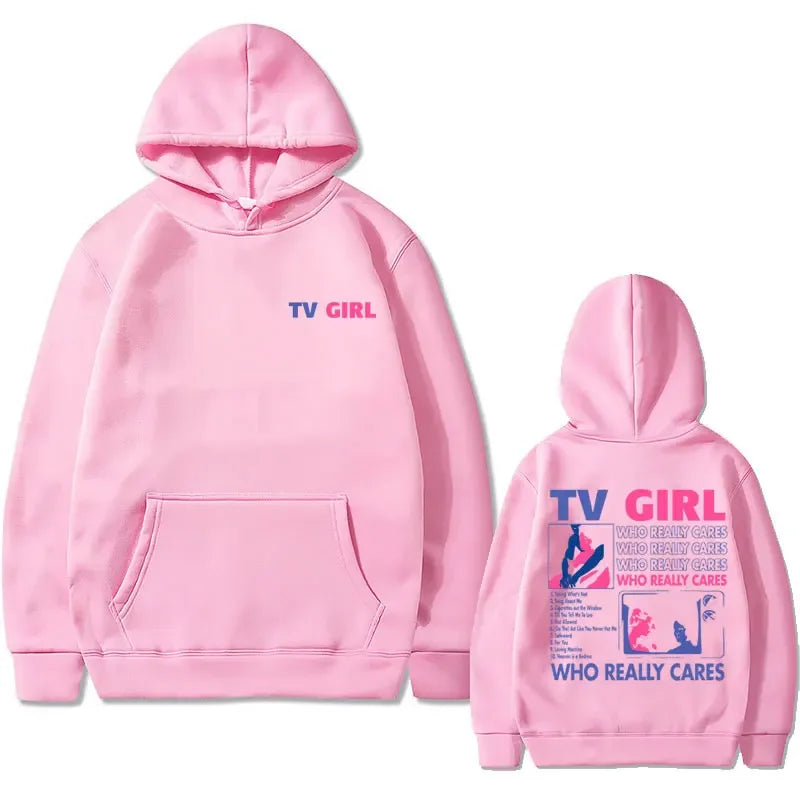 French Exit Hoodie - TV Girl Album Print - Oversized Gothic Sweatshirts for Men or Women-Pink-L-