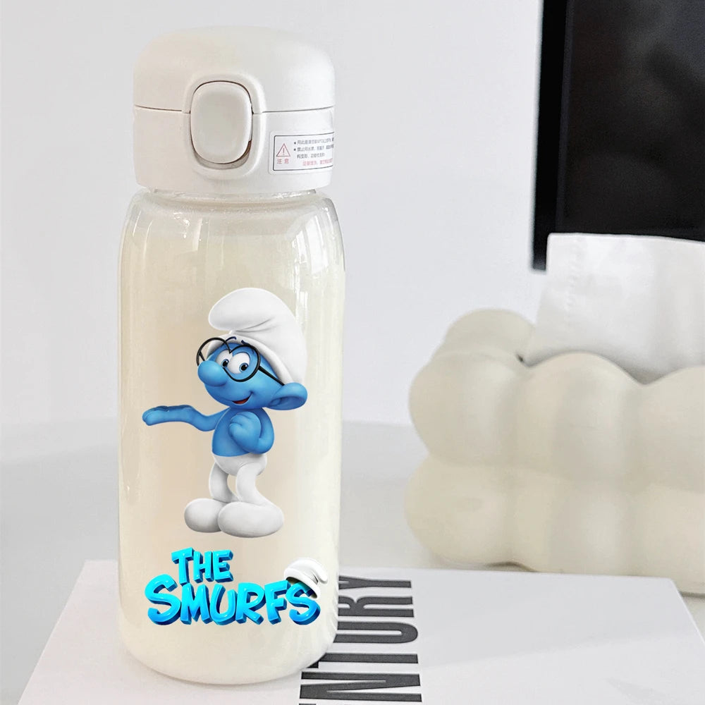 The Smurfs Straw Water Bottle - Large Capacity Cartoon Cup for Kids, Outdoor Sports, Portable Retro Anime Gift-14-600ML-