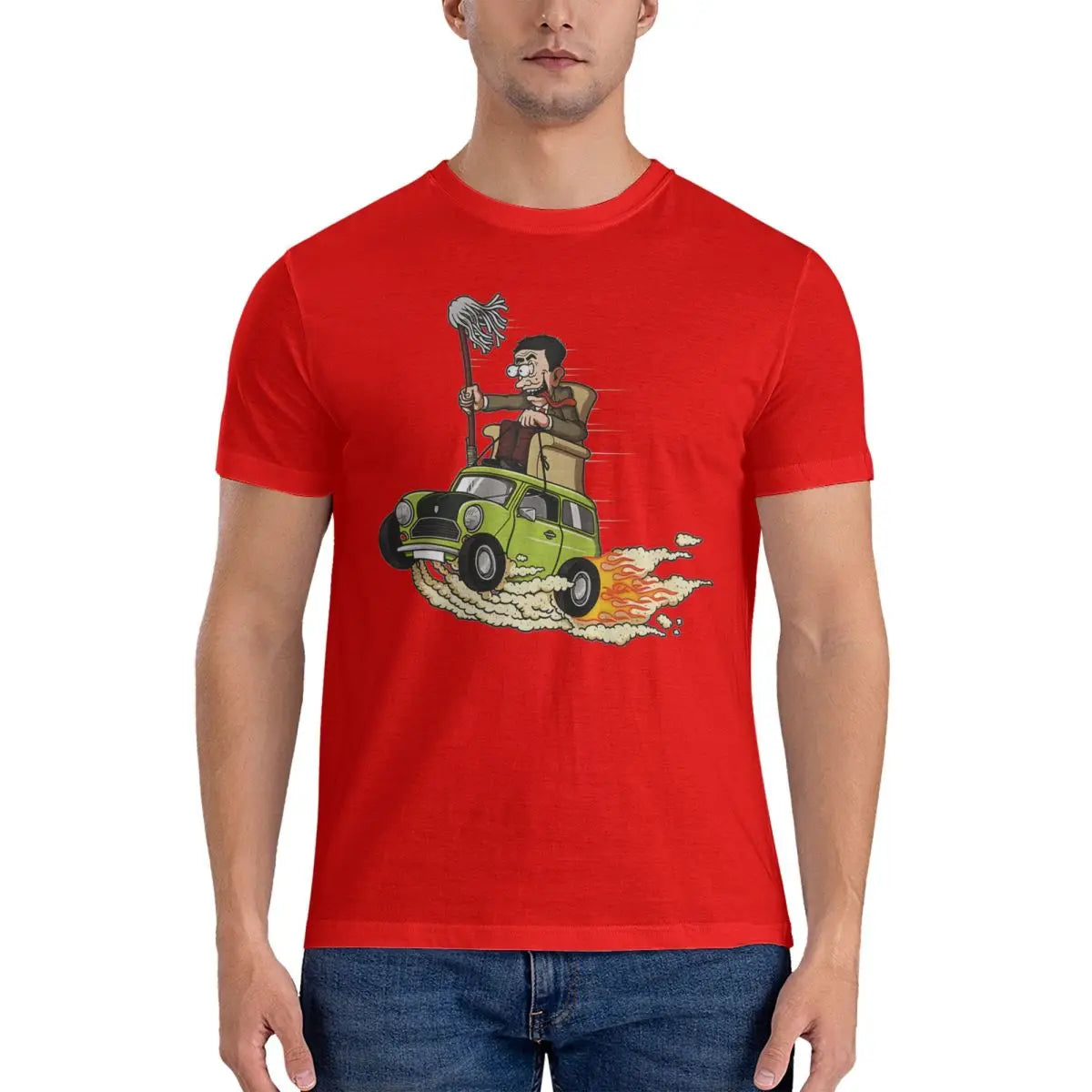 Humorous Mr. Bean - Men’s T-Shirt - 100% Cotton - Short Sleeve Round Collar Party Gift-Red-6XL-