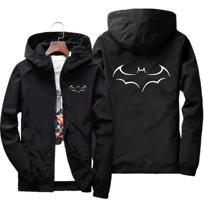 2024 New Bat Printing Zipper Windproof Jacket Men Women Hoodies Sunscreen Clothing Casual Sport Long Sleeve Hooded Coat Thin Top-Black-L 50-60kg-