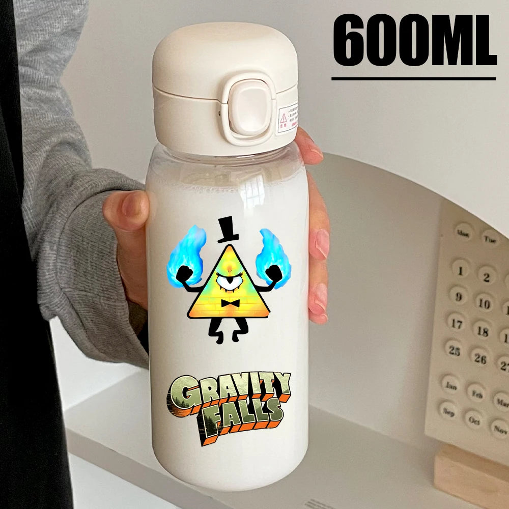 Disney Gravity Falls Water Bottle - 600ML Leak-Resistant Portable Drinking Cup - Transparent PC Design Featuring Dipper and Mabel-GDXZ-16-600ml-