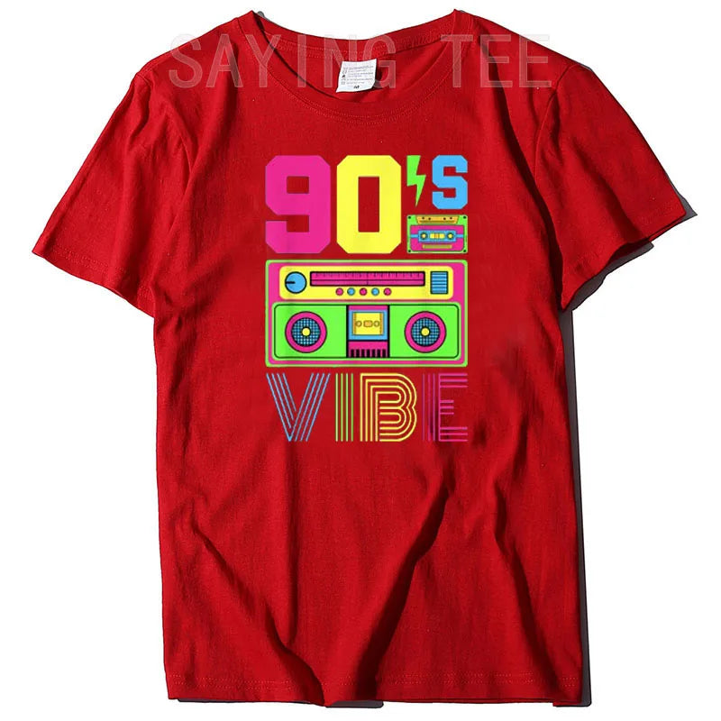 90s Vibe Funny Graphic Tee - Retro 1990s Style Fashion - Nineties Costume T-Shirt for Women & Men-Red-XXL-