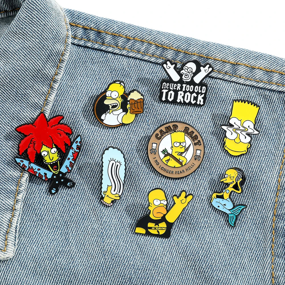 Simpsons Enamel Pin Set - Cute Metal Brooches for Bags or Jackets - Sweet Gift for Girlfriend or Collector-