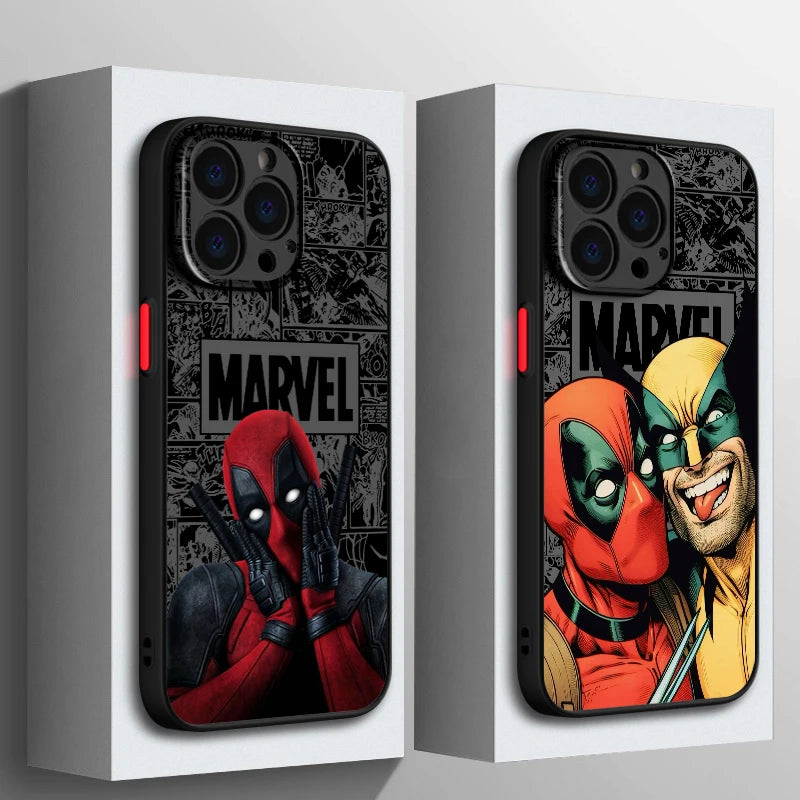 Marvel Comic Deadpool Wolverine Case for iPhone 15 14 13 12 11 - Frosted Translucent Cover-