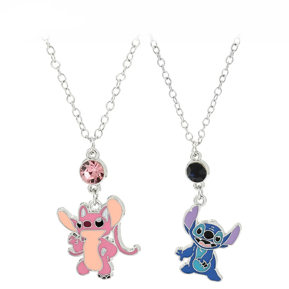 Lilo & Stitch Pendant Necklace - Cute Anime Jewelry Cartoon Angel Chain Collar Gift-