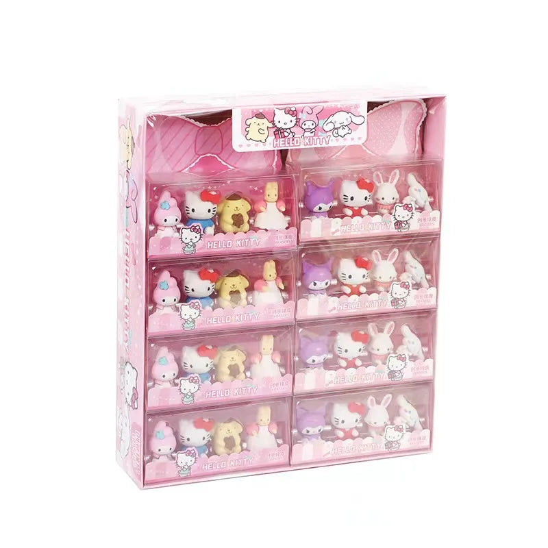 8Pcs/Set Sanrio Toys Kawaii Eraser Girls Student Office Kuromi Cinnamoroll My Melody Hello Kitty Figure Dolls For Children Gift-